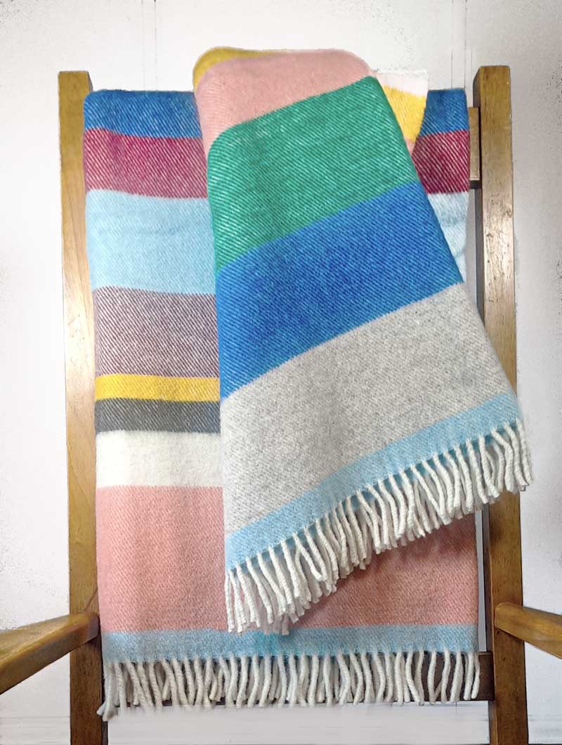 Manta de rayas multicolor para sofá 100% lana