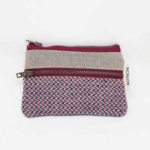 Monedero doble cremallera granate y gris