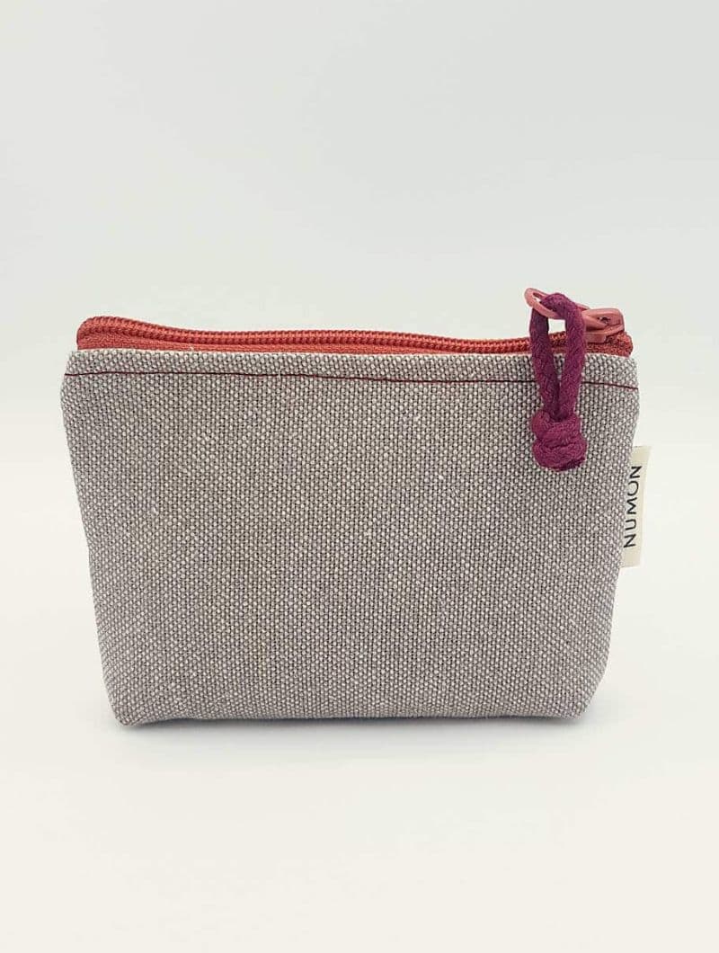 Monedero reciclado con cremallera mostaza y gris - Imagen 2