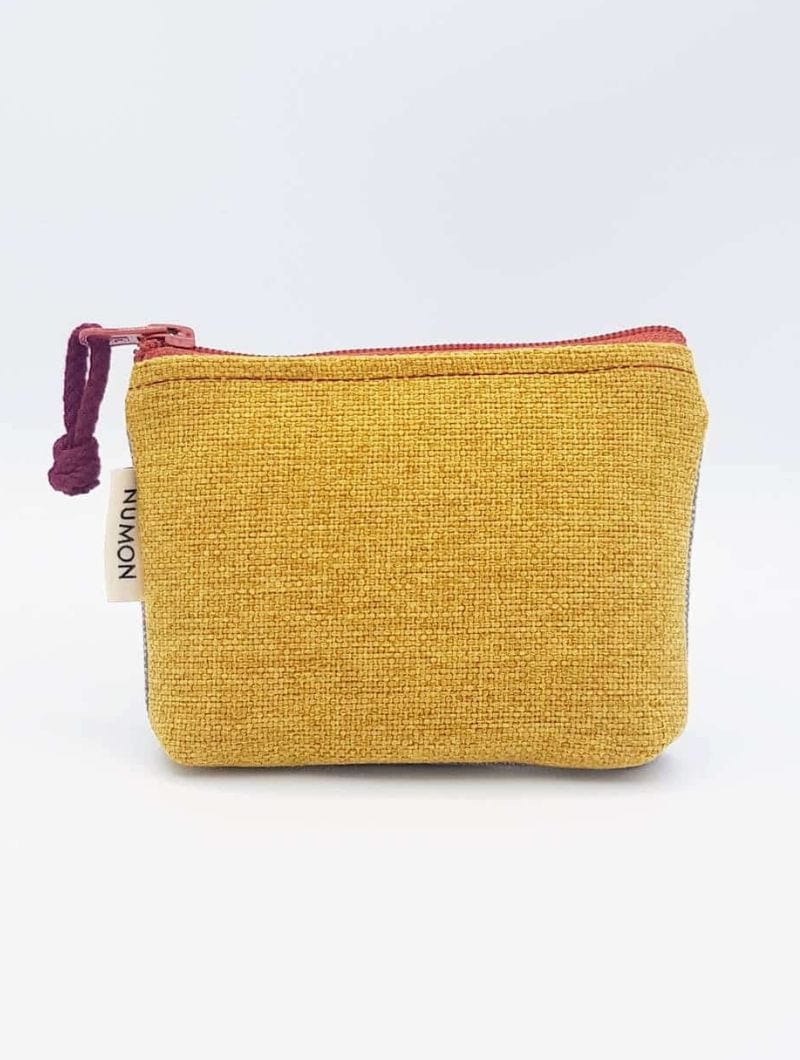 Monedero reciclado con cremallera mostaza y gris - Imagen 3