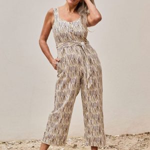 Mono de lino largo estampado selva beige