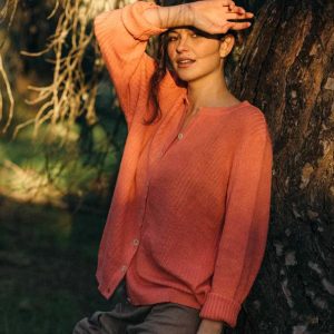 Chaqueta de punto acanalado coral para mujer