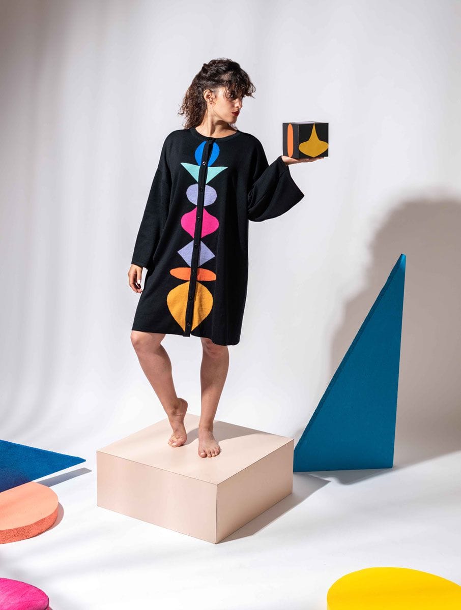 Chaqueta de lana larga con formas de colores - Imagen 4