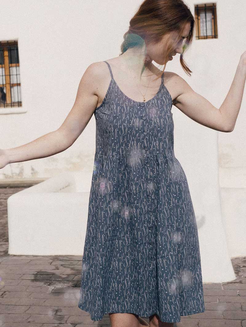 Vestido tirantes bruma azul de algodón orgánico - Imagen 3