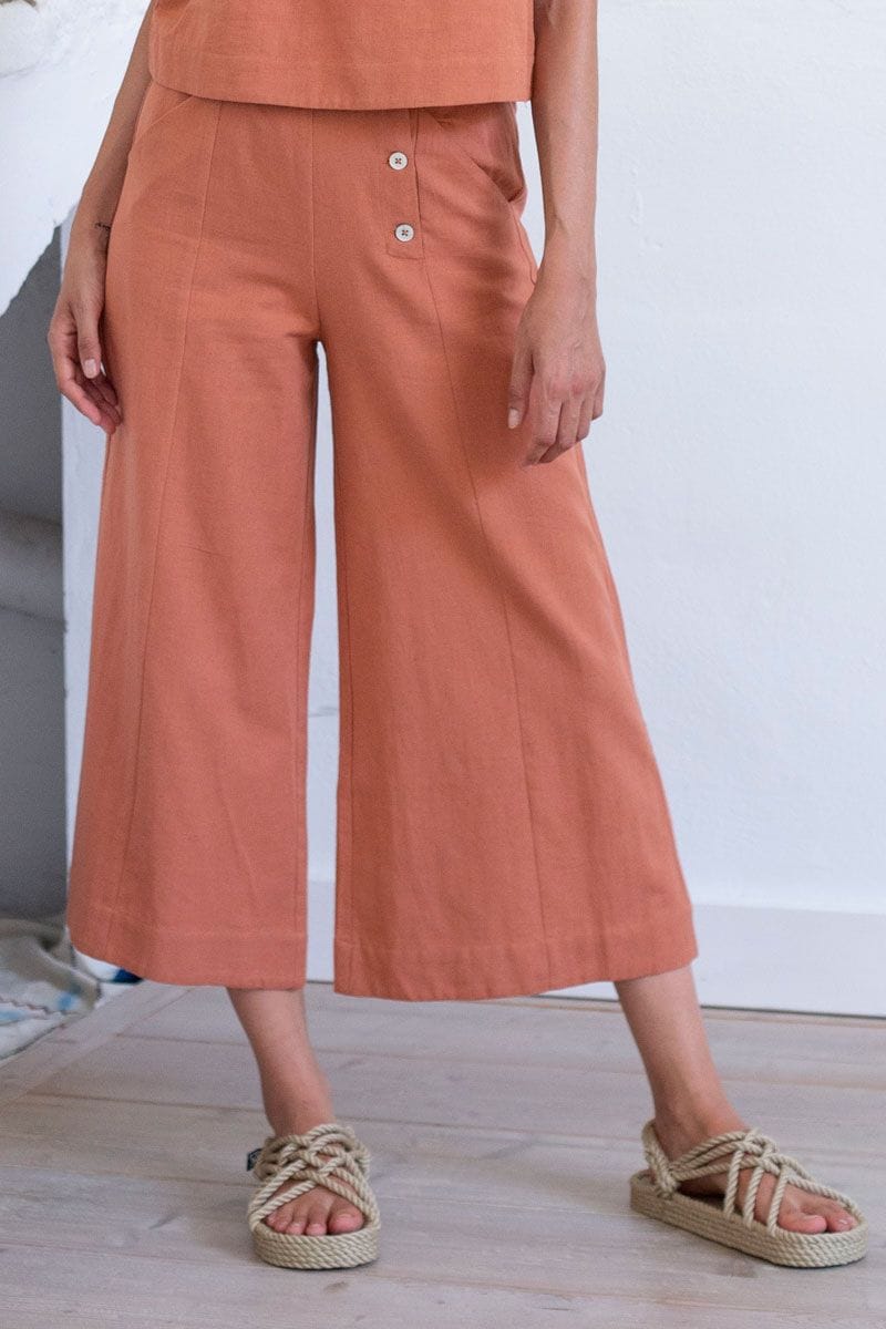 Pantalón culotte de algodón orgánico y lino