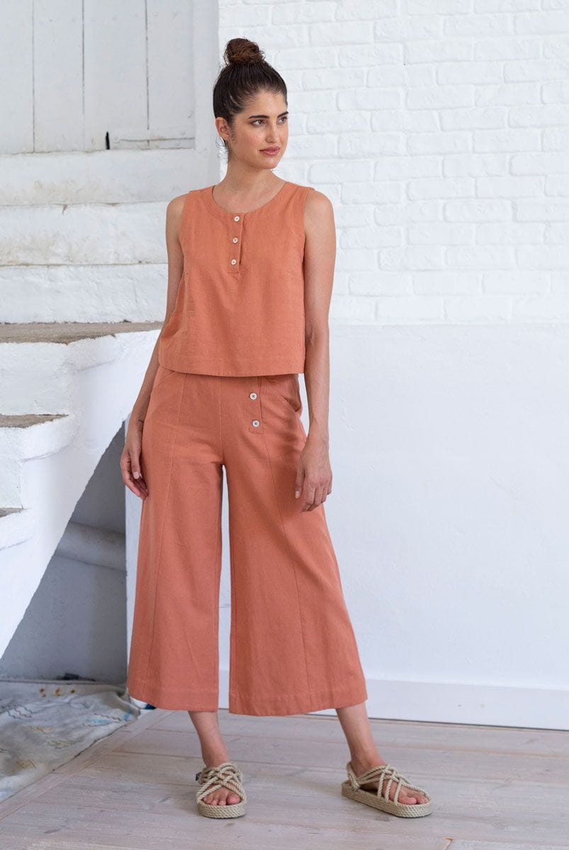 Pantalón culotte de algodón orgánico y lino - Imagen 5