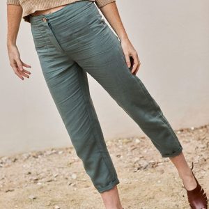 Pantalón de cintura alta de lino y algodón orgánico
