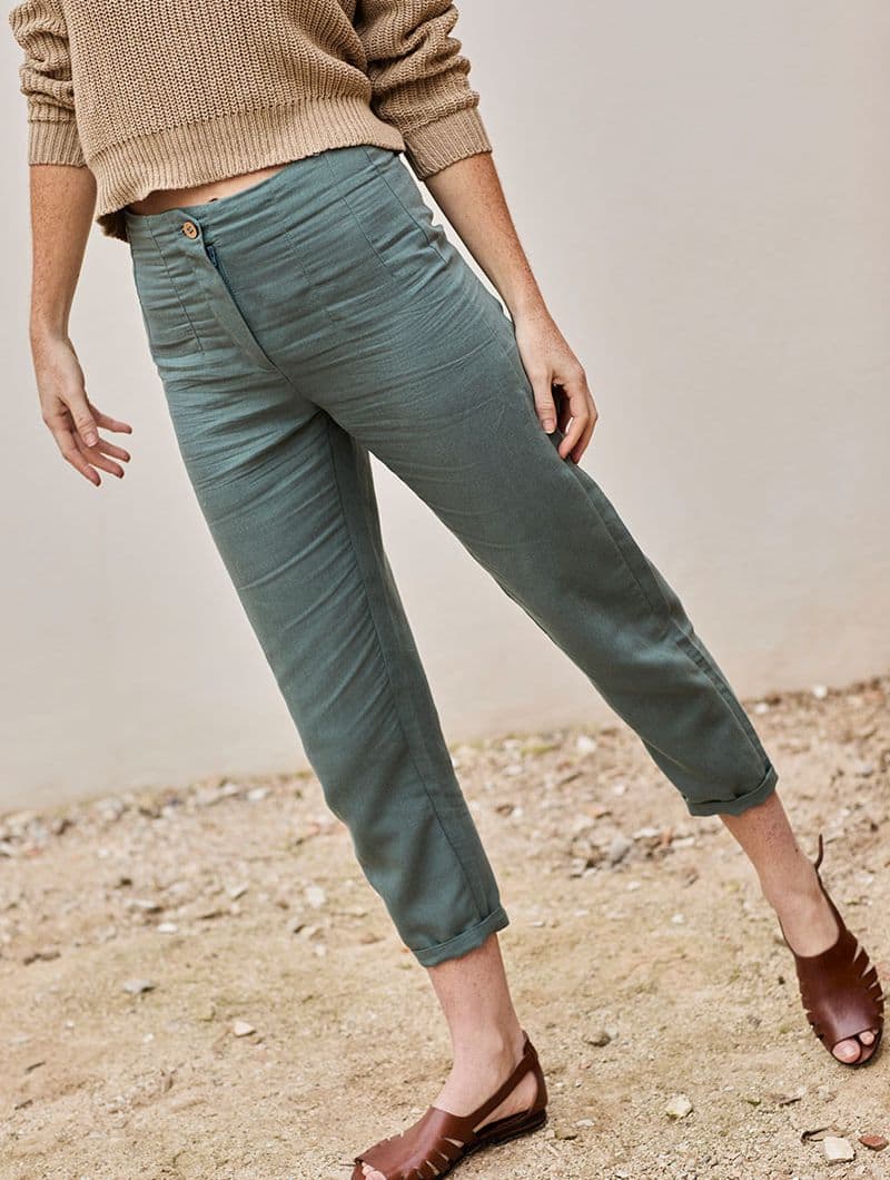 Pantalón de cintura alta de lino y algodón orgánico