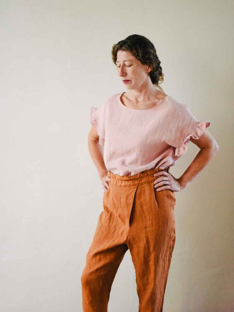 Pantalón de lino largo con pliegue delantero