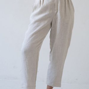 Pantalón largo de pinzas 100% lino