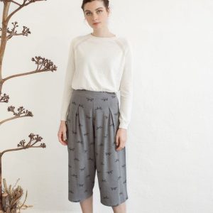 Pantalón midi ancho con estampado de zorros
