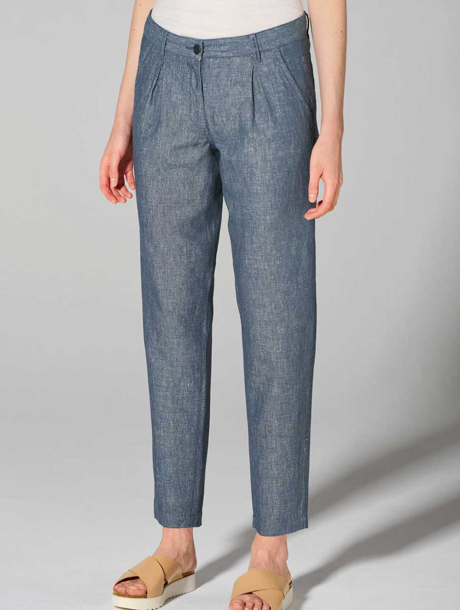 Pantalones chinos azul mujer de cáñamo orgánico