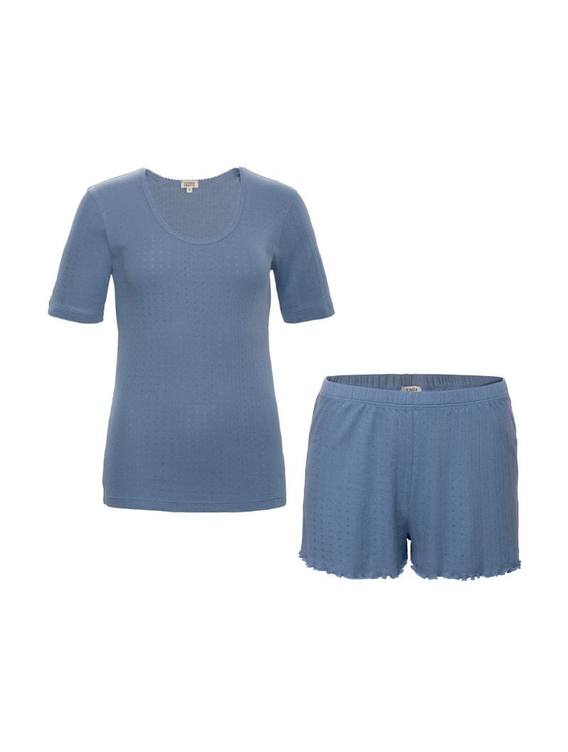 Pijama corto azul de algodón orgánico con calados - Imagen 8