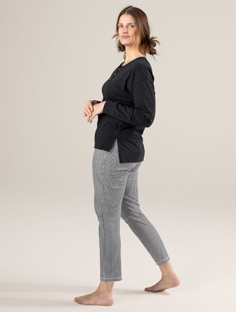 Pijama a cuadros ecológico mujer blanco y negro - Imagen 4