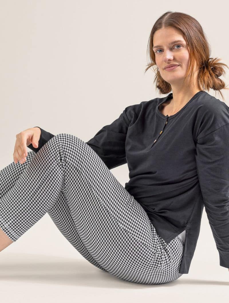 Pijama a cuadros ecológico mujer blanco y negro - Imagen 5