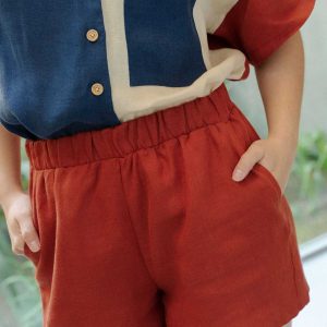 Shorts de lino Vibra color terracota