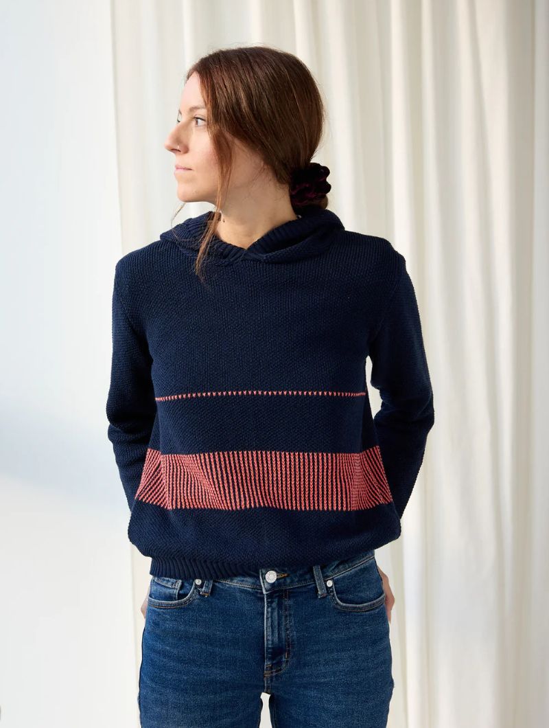 Sudadera azul marino de punto con capucha para mujer - Imagen 2