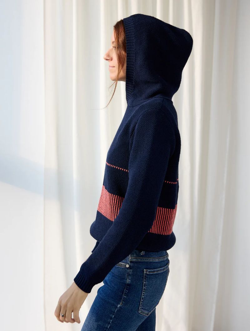 Sudadera azul marino de punto con capucha para mujer - Imagen 4