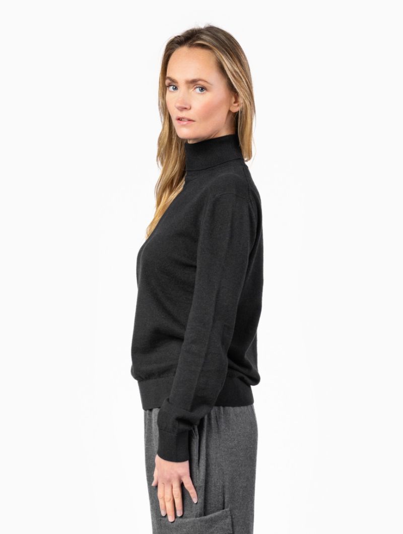Suéter cuello vuelto negro de algodón orgánico y lana - Imagen 4