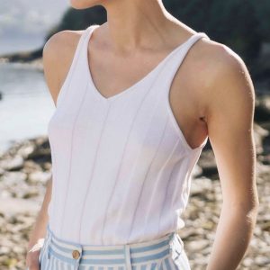 Top canalé tirantes de algodón ecológico blanco