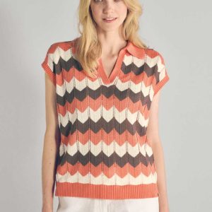 Top de punto zigzag tricolor 100% sostenible