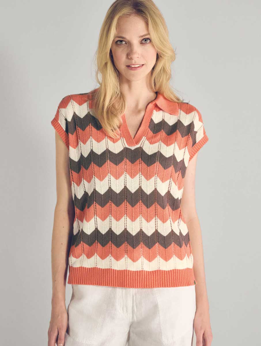 Top de punto zigzag tricolor 100% sostenible