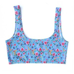 Top sujetador ecológico azul con flores silvestres