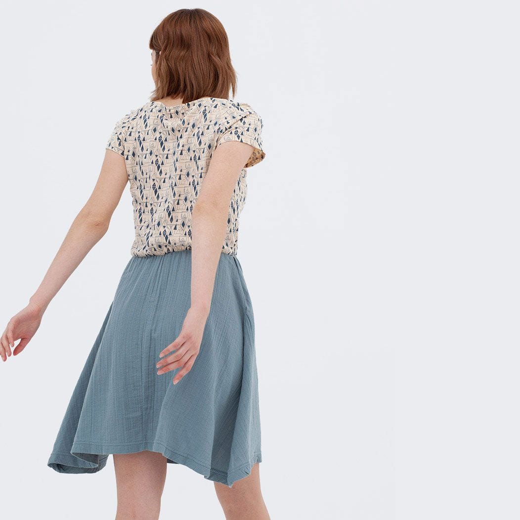 Vestido cuello barco azul de algodón orgánico - Imagen 3