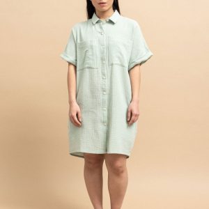 Vestido camisero corto de algodón orgánico menta