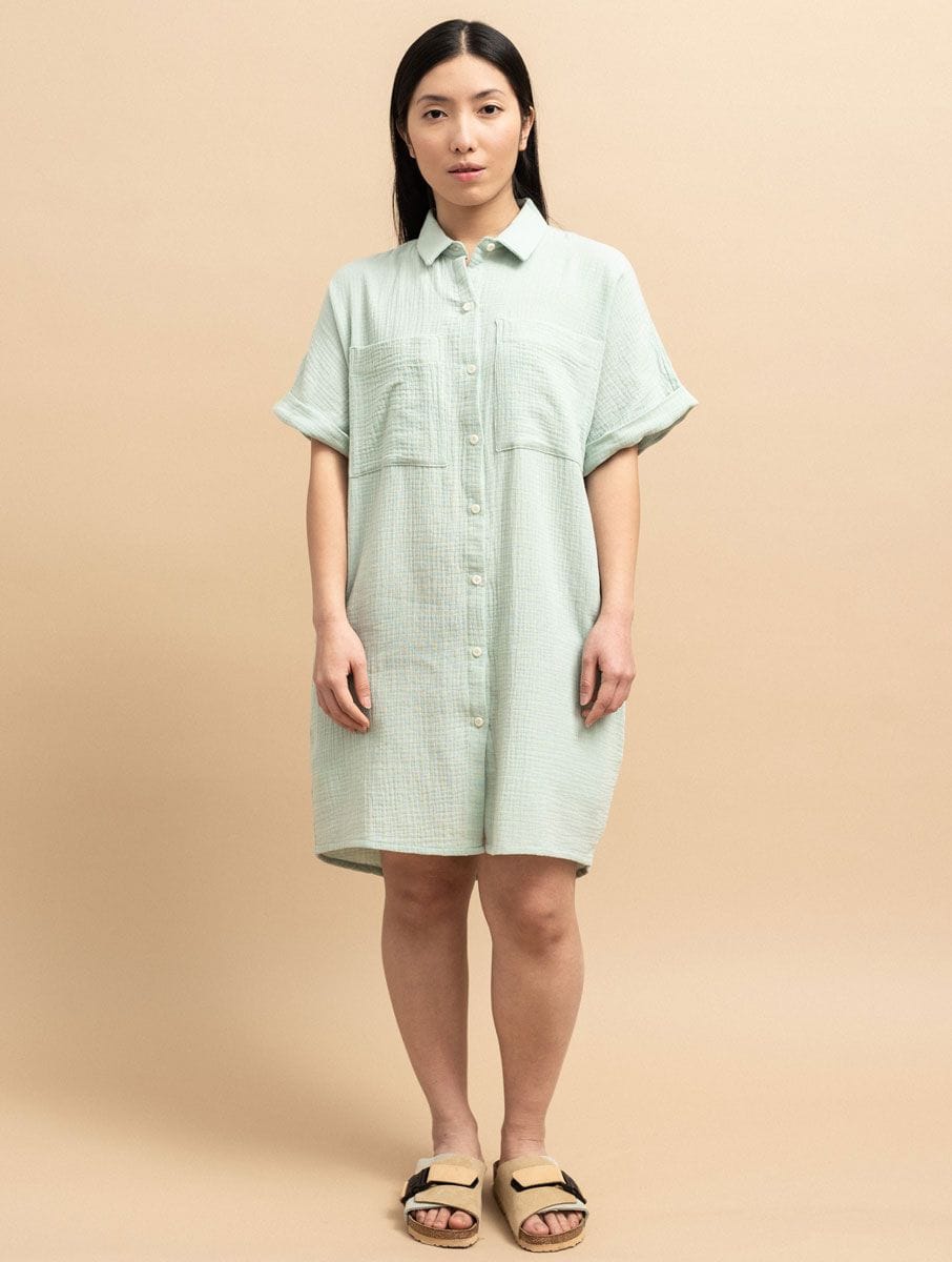 Vestido camisero corto de algodón orgánico menta
