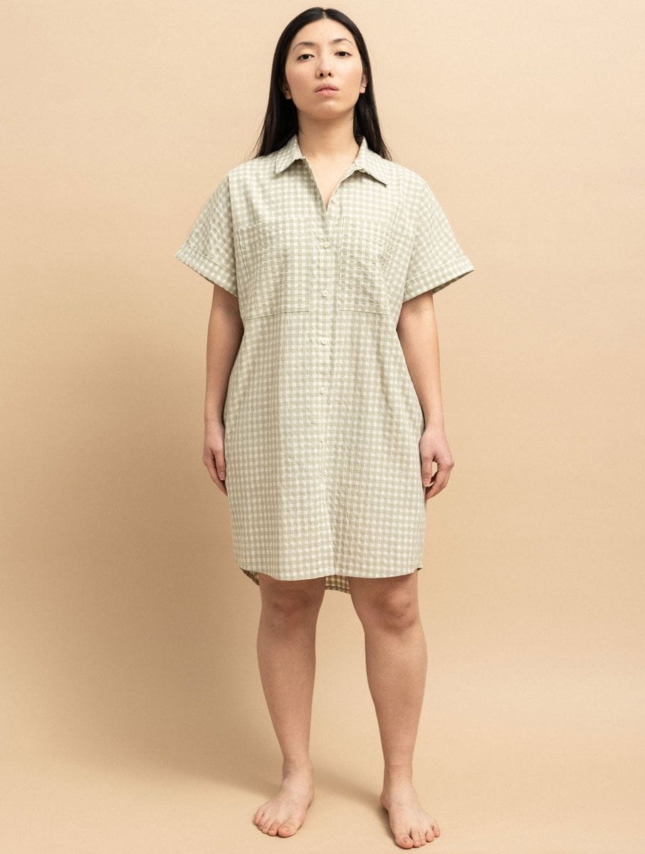 Vestido camisero cuadros vichy color pistacho