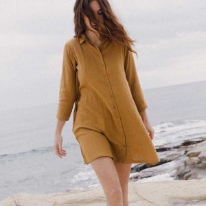 Vestido camisero manga tres cuartos 100% ecológico