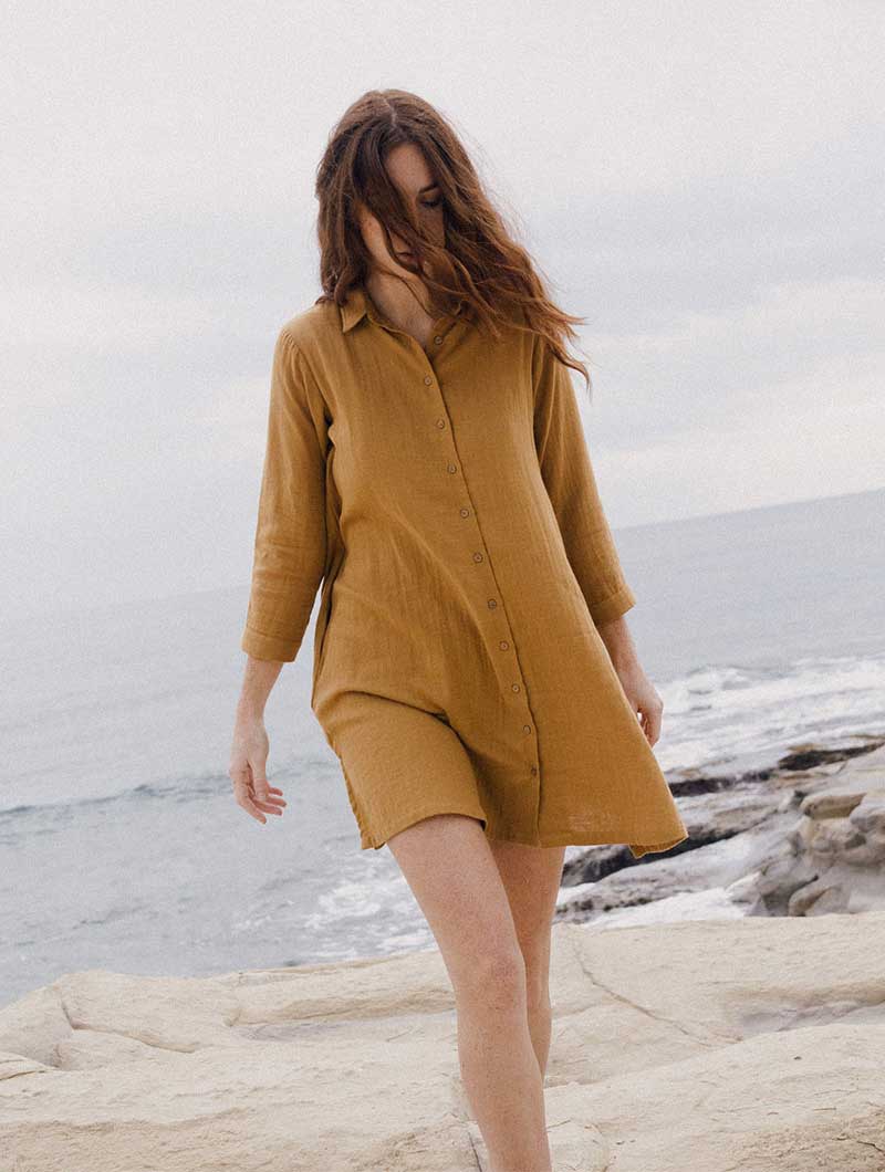 Vestido camisero manga tres cuartos 100% ecológico - Imagen 2