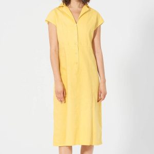 Vestido camisero midi amarillo de cáñamo y algodón orgánico