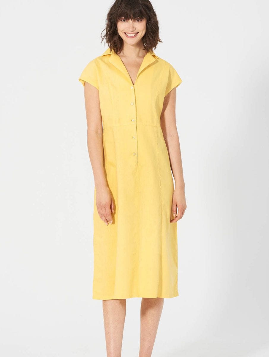 Vestido camisero midi amarillo de cáñamo y algodón orgánico - Imagen 2
