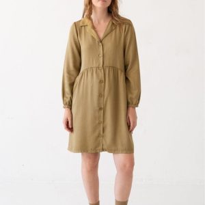 Vestido camisero mostaza de tencel