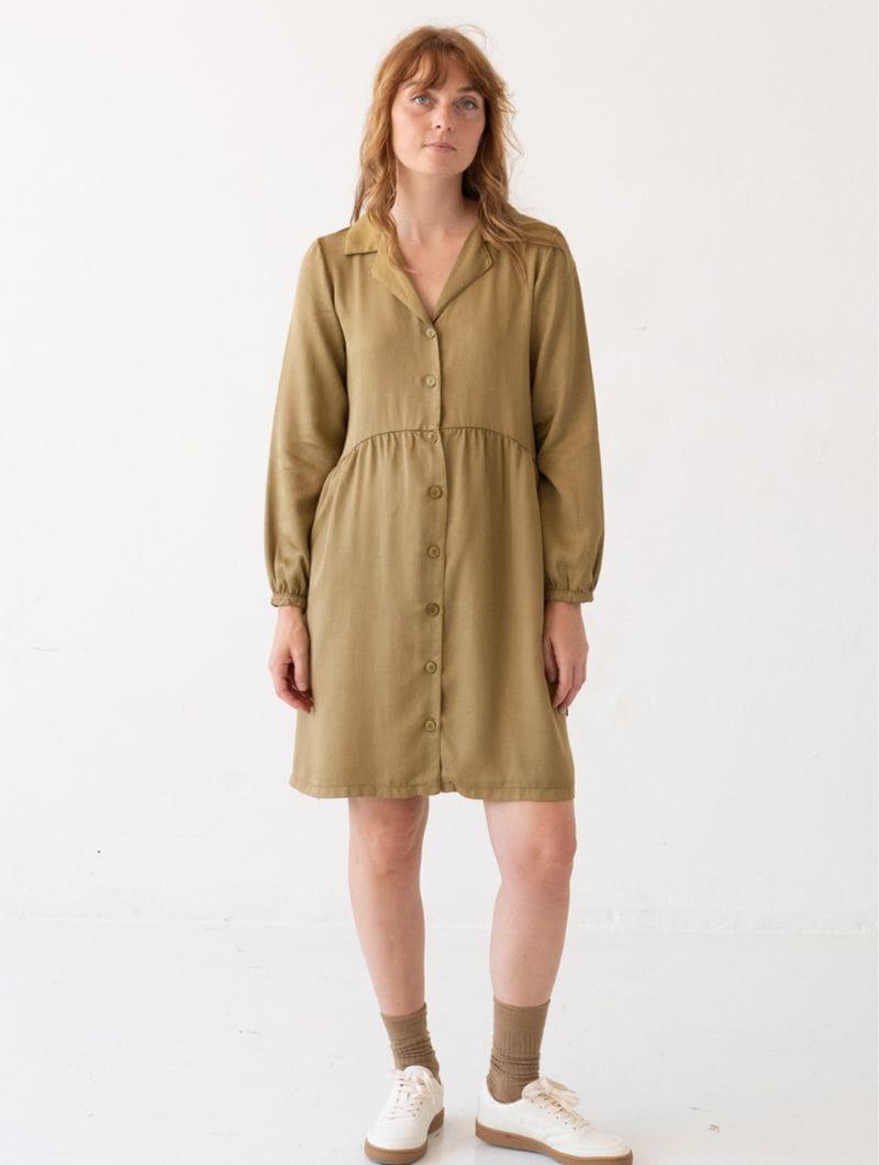Vestido camisero mostaza de tencel