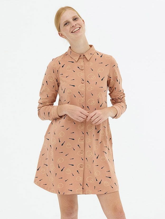 Vestido evasé camisero rosa de algodón orgánico - Imagen 2