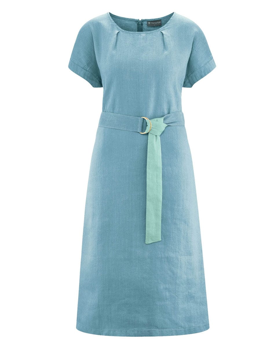 Vestido de cáñamo de manga corta con cinturón - Imagen 4