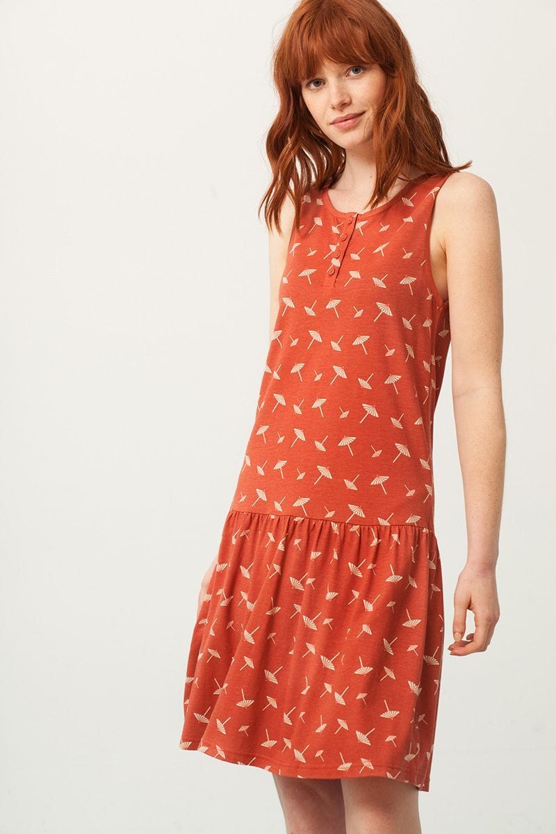 Vestido charlestón terracota estampado sombrillas - Imagen 2