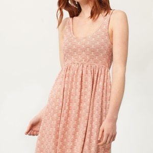 Vestido corte imperio salmón estampado abanicos