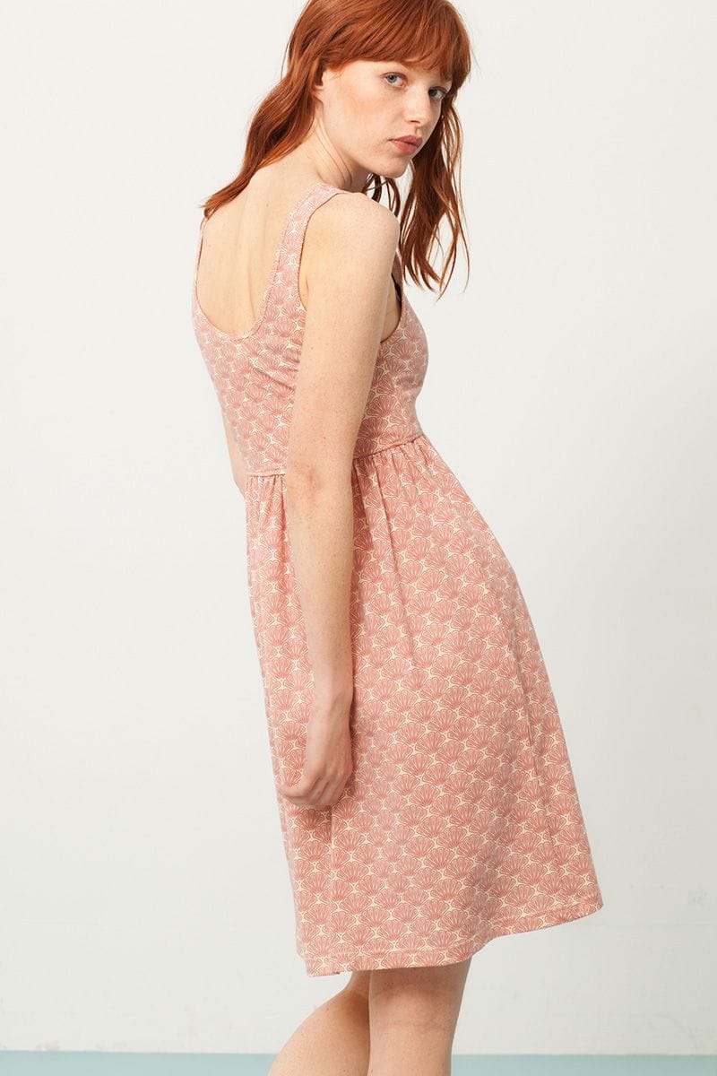 Vestido corte imperio salmón estampado abanicos - Imagen 4