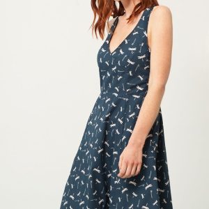 Vestido cruzado azul estampado de libélulas