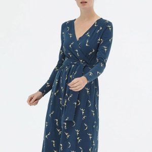 Vestido cruzado azul marino de algodón orgánico