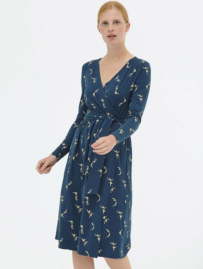 Vestido cruzado azul marino de algodón orgánico