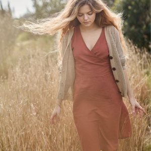 Vestido cruzado de lino y algodón orgánico