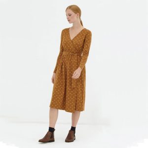 Vestido cruzado marrón de algodón orgánico