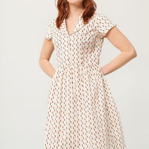 Vestido cuello camisero crudo estampado abstracto