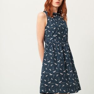 Vestido cuello peter pan azul estampado libélulas