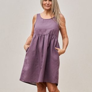 Vestido de lino corte imperio con bolsillos